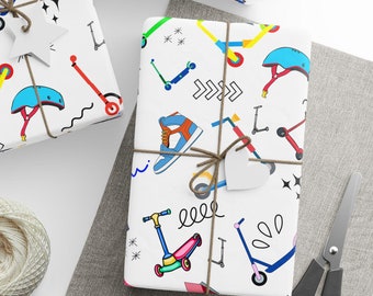 Scooter Wrapping Papers, Sporty Gift Wrap for Scooter Enthusiasts, Scootering Gifts, Skatepark Gift Wrap, Sporty Decor, Scooter Riding
