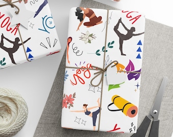 Yoga Wrapping Paper, Yoga Poses Gift Wraps, Gift for Yogi, Instructor Appreciation, Women Fitness, Wellness Gift, Sporty Wrapping Papers