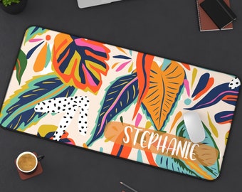 Custom Tropical Desk Mat, Personalized Gamer Girl Mouse Pad, Cute Trendy Workspace, Office Desk Decor, Large Floral Aesthetic Desk Pad