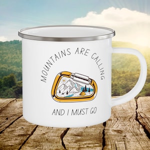 Hiking Enamel Mug, Mountain Climber Mug, Hiker Camping Mug, Outdoor Coffee or Tea Cup, Campfire Mug, Hiking and Nature Lover Outdoorsy Gift