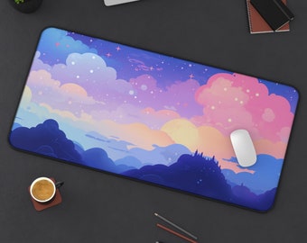 Tapete de mesa Pastel Galaxy, espaço de trabalho estético fofo, mouse pad espacial Kawaii, acessório de mesa para jogadores, tapete de jogos estendido, mousepad aquarela