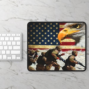 Patriotic American Flag Mouse Pad, Gift for Veteran and Military Personnel, USA Flag Mousepad, Bald Eagle Decor, Military Gamer Desk Mat