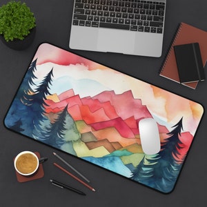 Red Abstract Mountain Desk Mat, Mountain Landscape Office Decor, New Job Gift for Nature Lover, Extra Large Mouse Pad, Modern Keyboard Mat