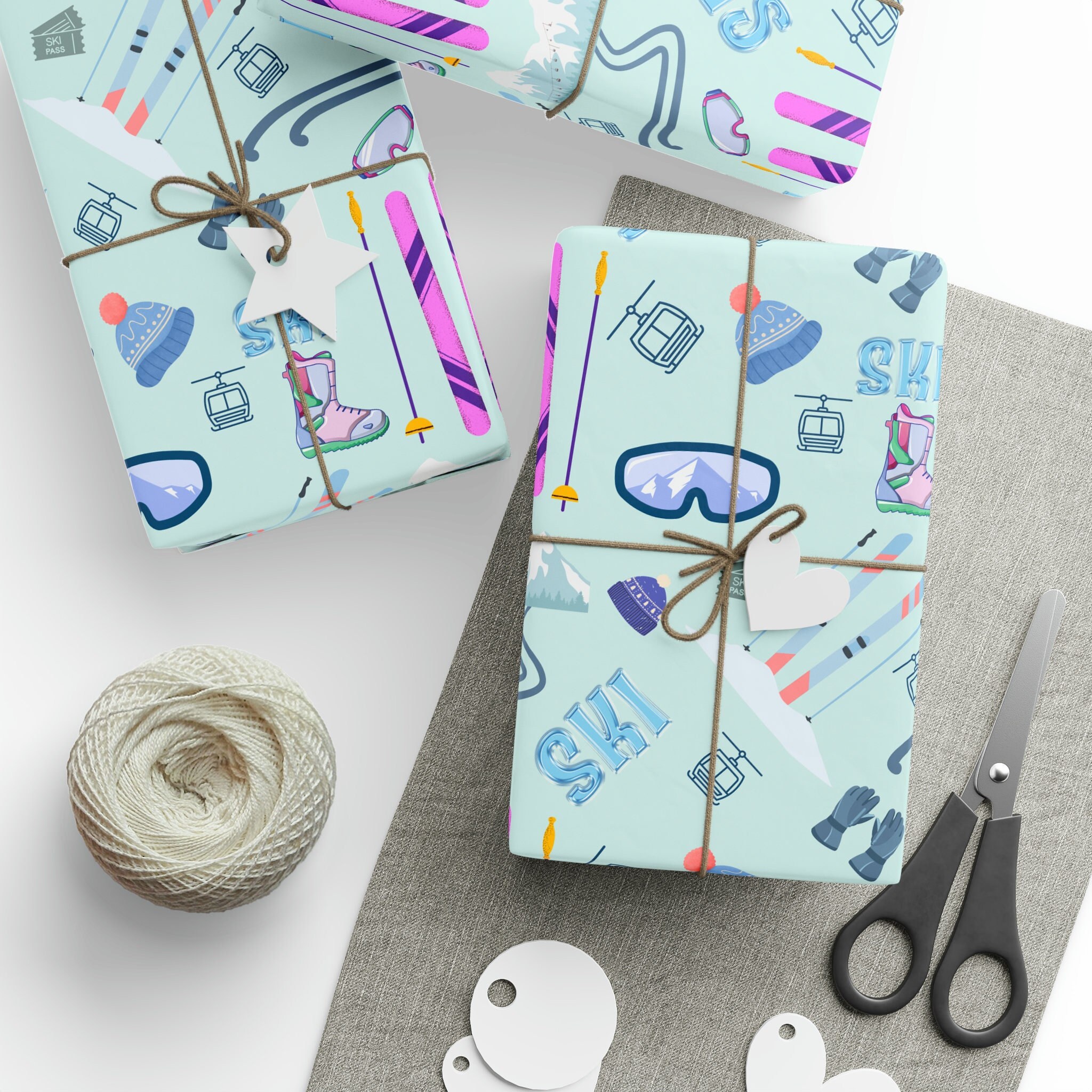 Skiing Wrapping Paper, Winter Sports Gift Wrap, Gift for Skier