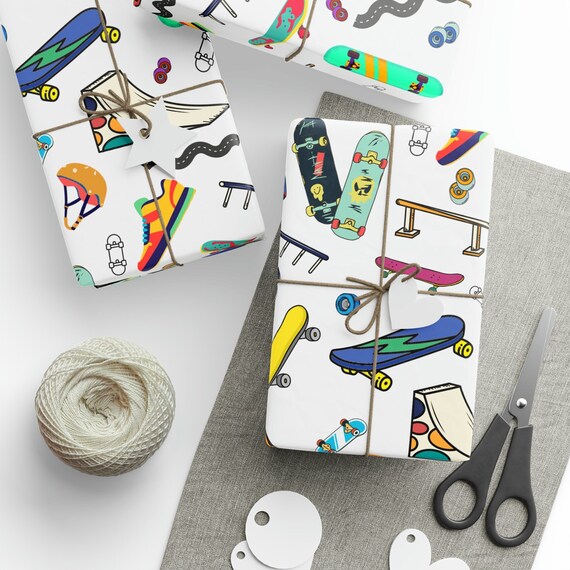 Skateboard Wrapping Paper, Gift for Skater Boy or Girl, Birthday Gift Wrap, Wrapping Paper Rolls, Graduation Gift Wrap, Present for Friend
