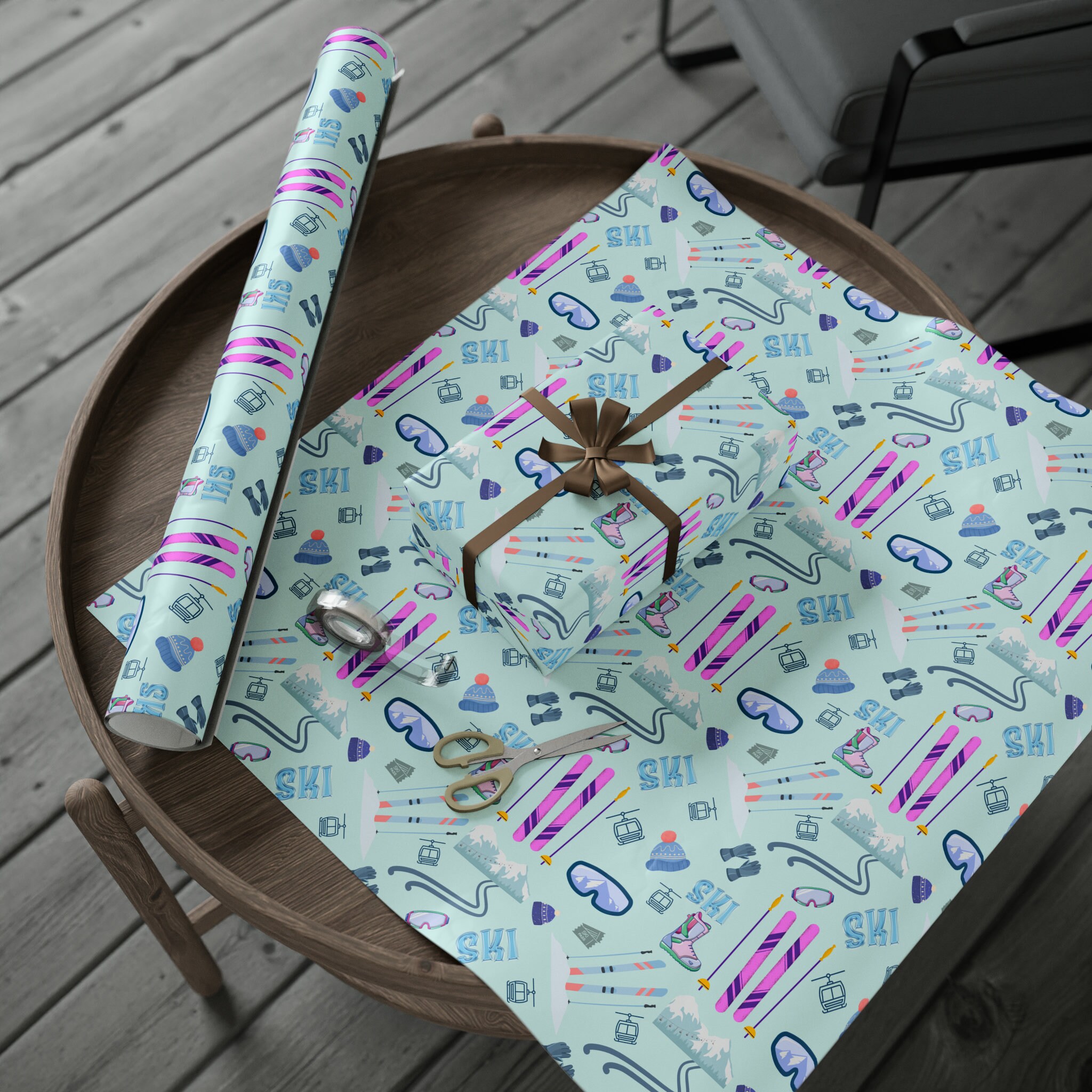 Skiing Wrapping Paper, Winter Sports Gift Wrap, Gift for Skier