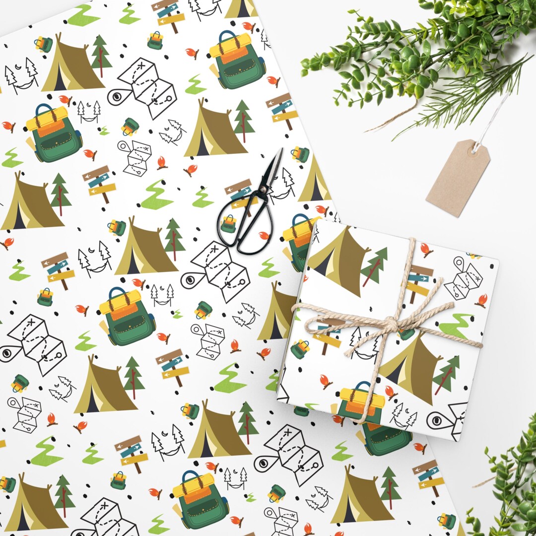 Camping Wrapping Paper Camp Gift Wrap Outdoor Birthday Etsy
