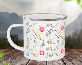 Cycling Mug, Biking Enamel Mug, Gift for Cyclist, Present for Bike Lover, Outdoor Campsite Mug, Sporty Friend Gift, Campfire Coffee Mug