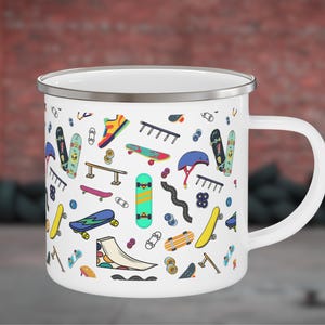 Skateboarding Mug, Gift for Skateboarder, Skater Enamel Mug, Gift or Him or Her, Skate Enthusiast Gift, Sporty Gifts, Skateboard Lover Mug