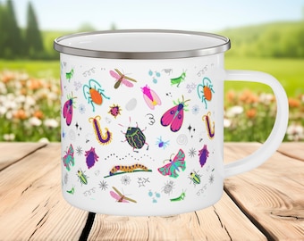 Bugs Becher, Insektenliebhaber Geschenk, Geschenk für Gärtner, Entomologen Becher, Käfer Schmetterlinge Motten, Emaillebecher, Naturliebhaber Geschenk, Outdoorsy Geschenk