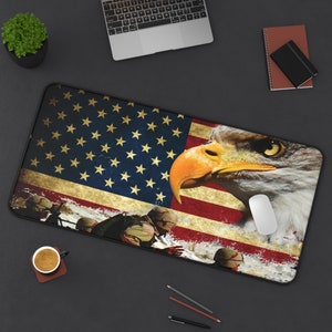 Patriotic Bald Eagle Desk Mat, Gift for Veteran, Powerful Patriotic Symbol Desk Decor, USA Flag Mousepad, American Flag for Retired Military