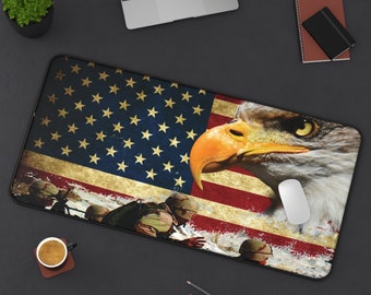 Patriotische Weißkopfseeadler-Schreibtischunterlage, Geschenk für Veteranen, kraftvolles patriotisches Symbol-Schreibtischdekor, USA-Flaggen-Mauspad, amerikanische Flagge für pensionierte Militärs