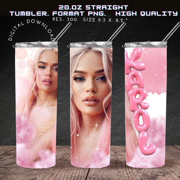 Karol G , Pink Hair, Karol G Pelo Rosado, bichota, Tumbler Wrap design  20oz. Digital Download PNG