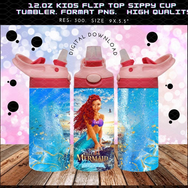Little Mermaid , 12oz Kids Flip top Sippy Cup, Little mermaid The Movie 2023, Tumbler Wrap design  12oz. Digital Download PNG
