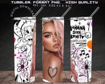 Karol G ,Bichota Season, cabello rosa, Karol G Pelo Rosado, bichota, Tumbler Wrap design 20oz. Descarga digital PNG