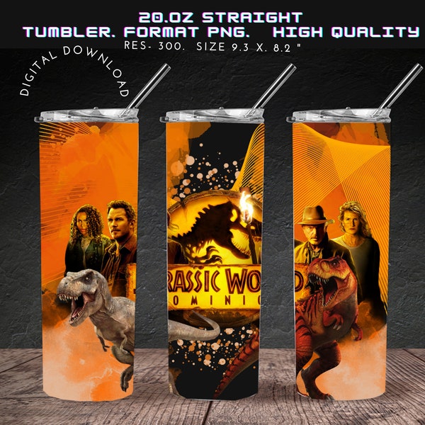 Jurassic World, Jurassic World Dominion Movie, Tumbler WRAP design for tumbler 20oz Straight, PNG DIGITAL File