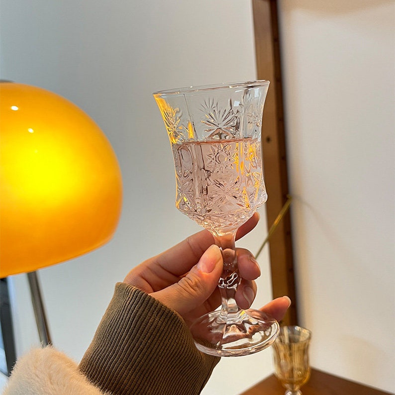 Embossed Wine Glass Retro Wine Glass Simple Wine Glass Etsy