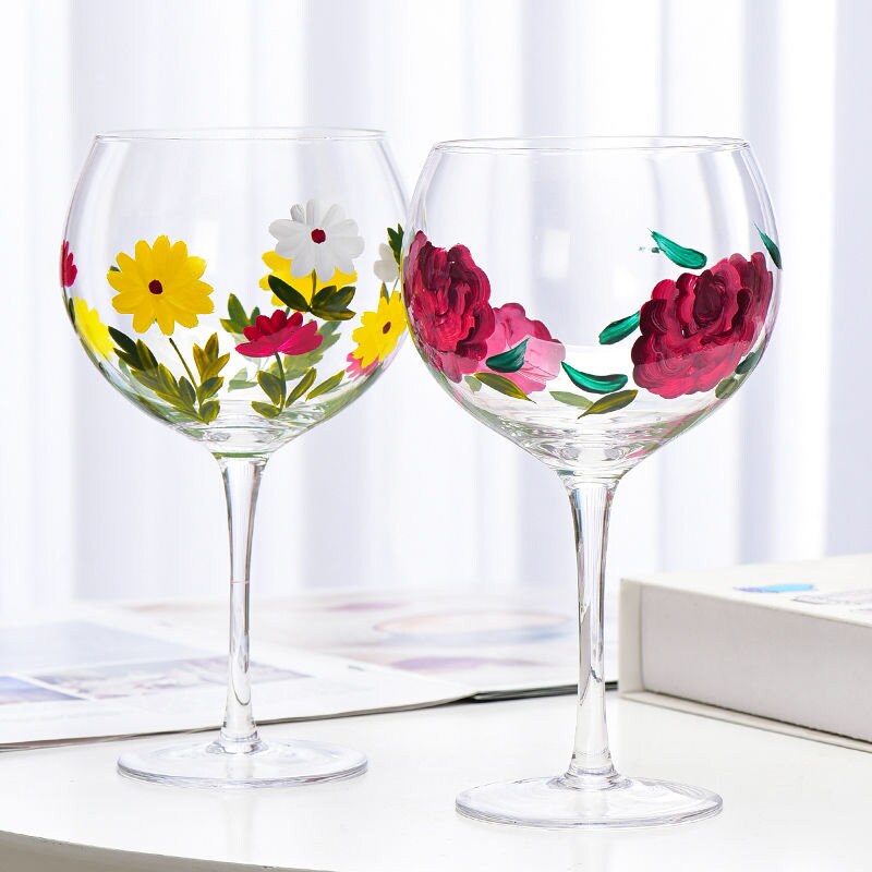Hand Painted Floral Wine Glasses Unique Wine Glasses Personalized Wine