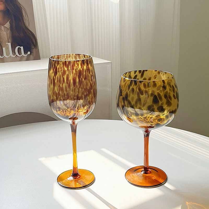 Gold Leopard Print Stemless Wine Glass