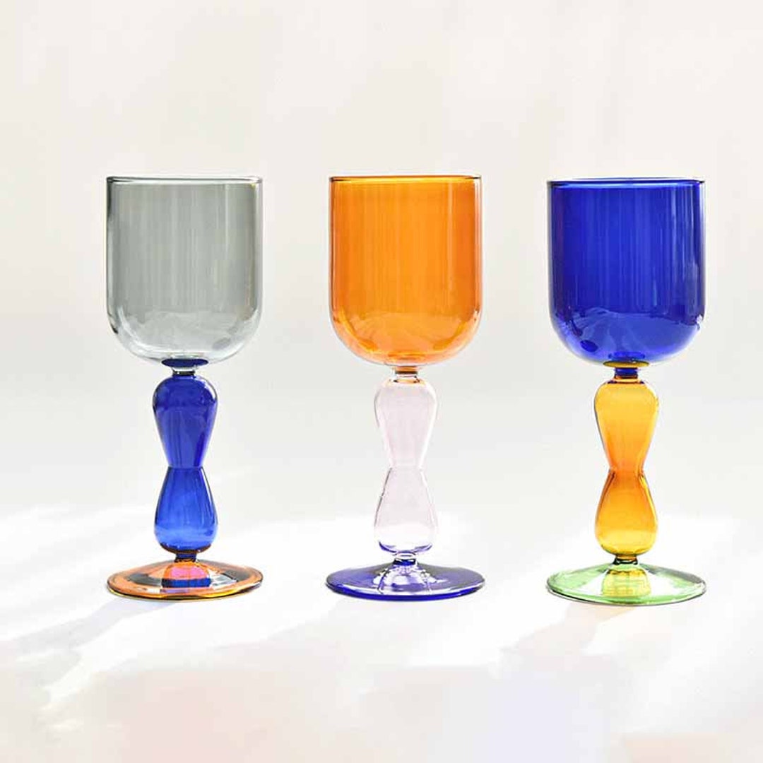 High Borosilicate Colored Glass Wine Glasses, Handmade Wine Glasses