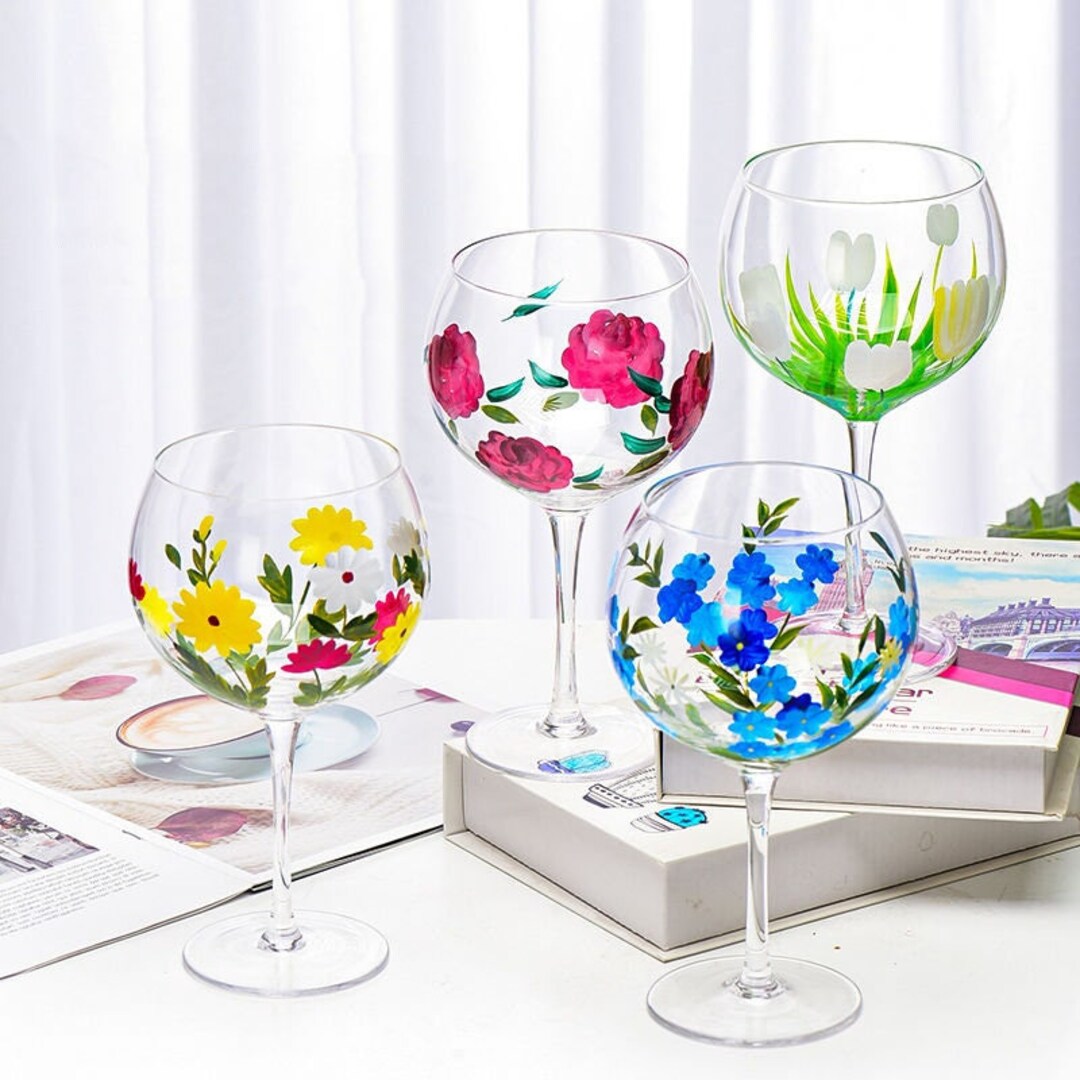 Hand Painted Floral Wine Glasses Unique Wine Glasses Personalized Wine
