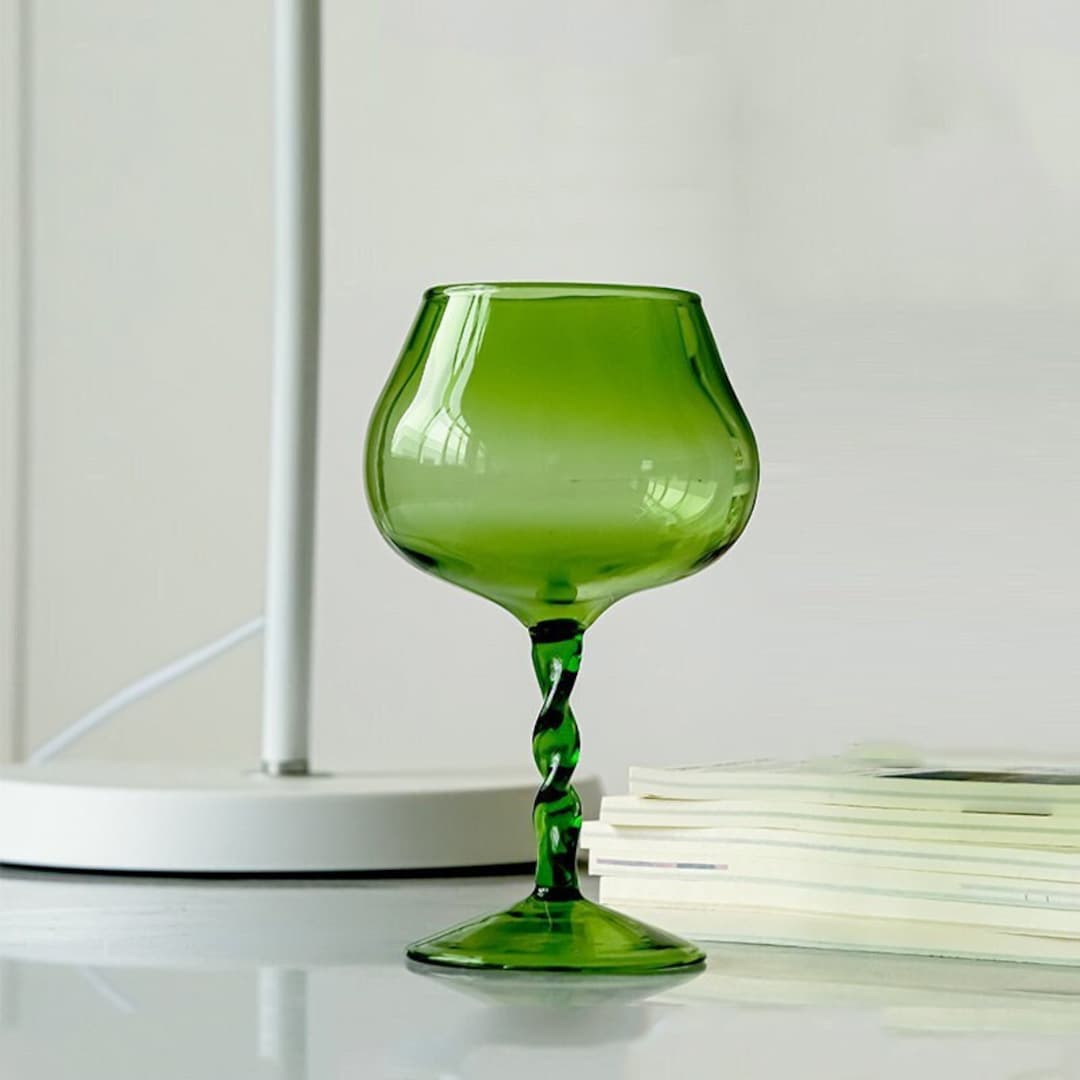 Green Wine Glasses, Vintage Wine Glasses, Goblets, Personalized Wine