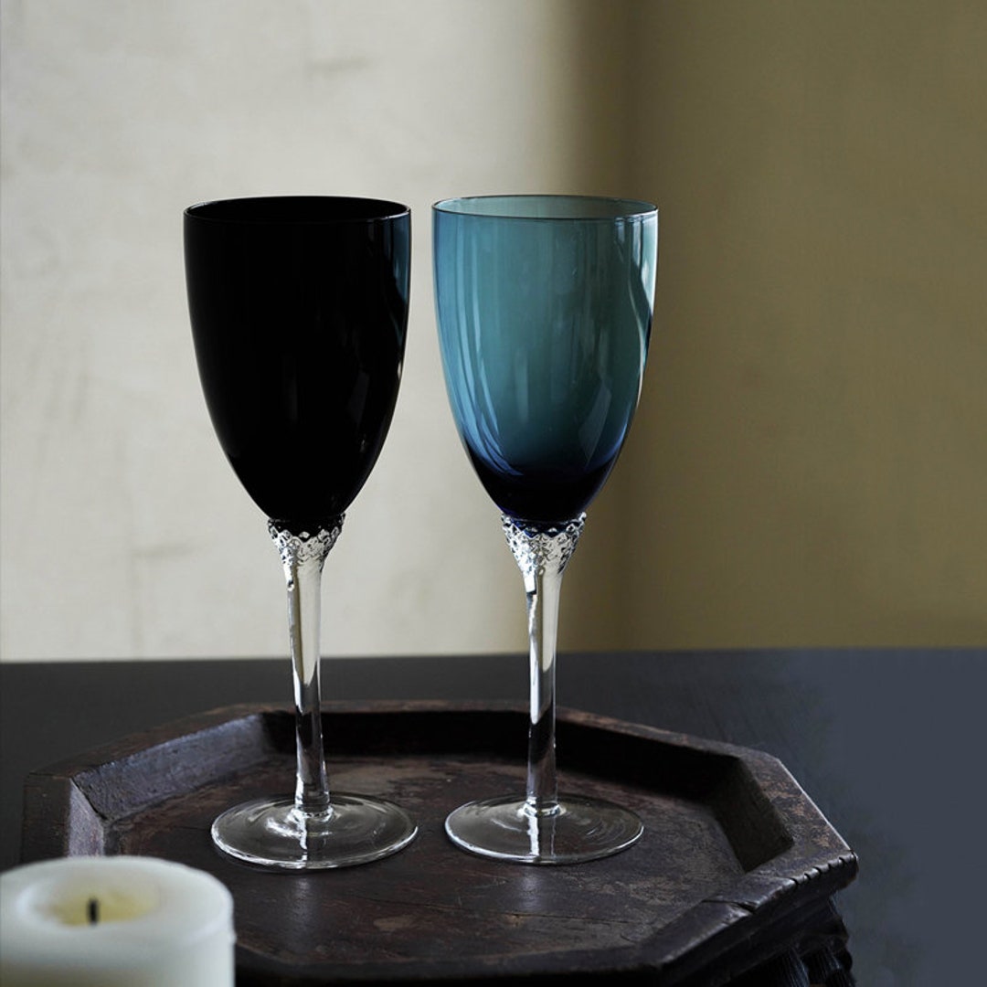 Vintage Sapphire Blue Wine Glasses Personalized Glasses Etsy