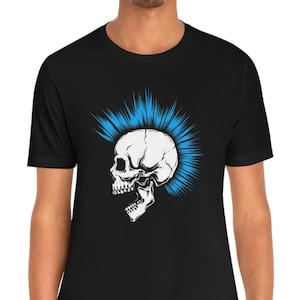 Mohawk Skull, Punk Skull, Goth Art, Music Lover, Unisex Jersey Short Sleeve Tee