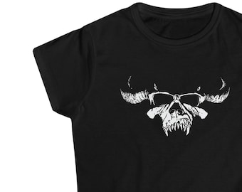Skull with Horns, Danzig, Classic, Concert Wear, Goth Wear, Misfit Wear, Adult Skull Shirt, Womens Softstyle tee