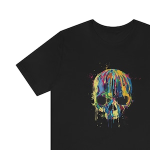Rainbows Skulls Shirt, Spooky Tee, Skulls Shirt,Goth Shirt, Skeleton T-Shirt,Trendy Shirt, Melting Skull T-Shirt Short Sleeve Tee image 1