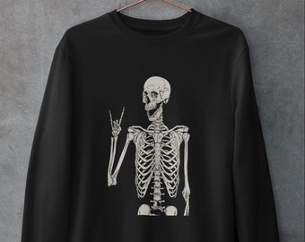 Rock Skeleton Unisex Sweatshirt, Heavy Blend Crewneck Sweatshirt, Rock and Roll Skeleton, Skull Sweatshirt, Halloween Sweatshirt, Gift