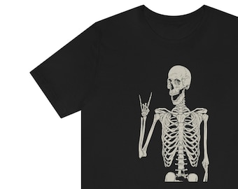 Rock On SkeletonTee, Skull Lover Shirt, Music lover, Concert Tee, Goth Art, Rock Hand, Unisex Jersey Short Sleeve Tee