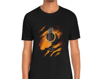 Acoustic Guitar Shred Tee, Music Lover Tee, Concert Tee, Rocker, Country Shirt, Unisex Jersey Short Sleeve Tee