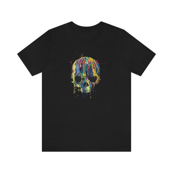 Rainbows Skulls Shirt, Spooky Tee, Skulls Shirt,Goth Shirt, Skeleton T-Shirt,Trendy Shirt, Melting Skull T-Shirt Short Sleeve Tee