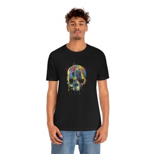 Rainbows Skulls Shirt, Spooky Tee, Skulls Shirt,Goth Shirt, Skeleton T-Shirt,Trendy Shirt, Melting Skull T-Shirt Short Sleeve Tee image 3