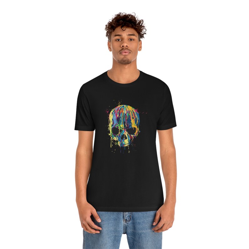 Rainbows Skulls Shirt, Spooky Tee, Skulls Shirt,Goth Shirt, Skeleton T-Shirt,Trendy Shirt, Melting Skull T-Shirt Short Sleeve Tee image 3