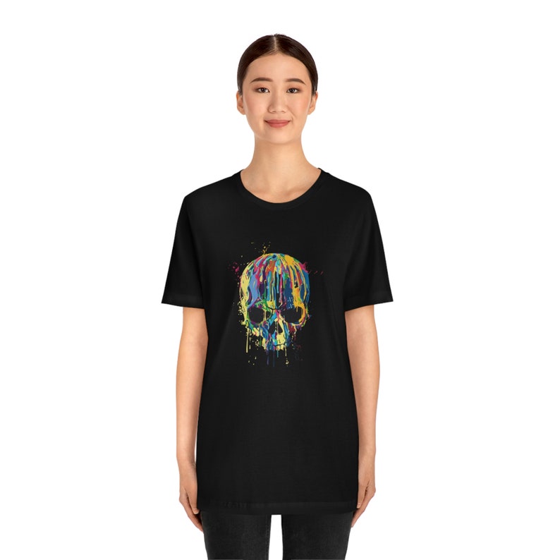 Rainbows Skulls Shirt, Spooky Tee, Skulls Shirt,Goth Shirt, Skeleton T-Shirt,Trendy Shirt, Melting Skull T-Shirt Short Sleeve Tee image 2