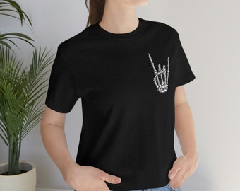 Skeleton Hand Rock T-Shirt,Rock Horns, Rock And Roll Halloween Tee, Skeleton Rock Shirt, Rock And Roll Sign Tee, Rock On Halloween
