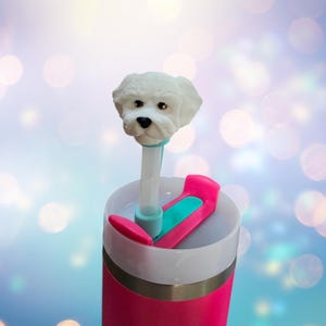 White Doodle Dog * Dog Straw Topper * 10mm Straw Topper * 3D Printed * Gift *