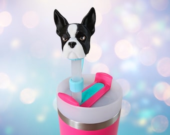 Boston Terrier Dog * Dog Straw Topper * 10mm Straw Topper * 3D Printed * Gift *