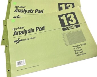 Lot of 2. Vintage Office Analysis Pad Paper 13 Columns 50 Sheets 11x16 3/8 Green