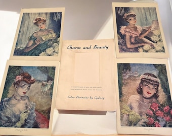 VTG Mcm 1950s 4 CYDNEY GROSSMAN Láminas artísticas de encanto y belleza Y1-Y4