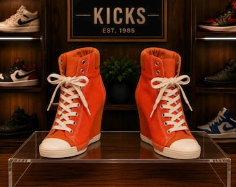 Dolce & Gabbana Orange Canvas Wedge High Top Sneakers Women’s Designer Shoes Size 39 EU / US 8