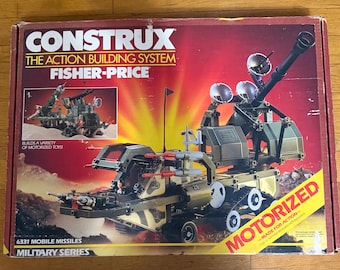 Vintage Fischer-Price Construx 6331 Mobile Raketen Motorisierte Militär Set w / Box Handbuch 1980er Jahre