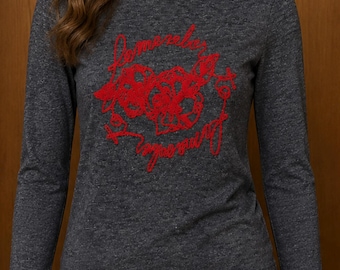 ZARA Girls Long Sleeve Graphic Shirt. Gray Red Floral Script Top Cotton Blend Casual Tee