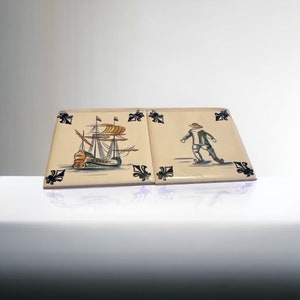 Vintage (1980's) Delft Blue Polychrome Tile Coasters