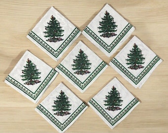 Set of 7  Spode Christmas Tree Cloth Napkins Dinner Size 20 x 20 in Preowned EUC