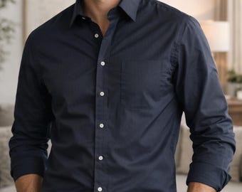 Kenneth Cole Men’s Button Down Shirt Navy Blue. Size Large. Slim Fit Dress Shirt. Casual Business Shirt