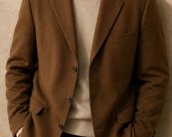 Blazer vintage de lana y cachemira Loro Piana para hombre, talla 44R, color marrón, abrigo deportivo italiano de lujo discreto.