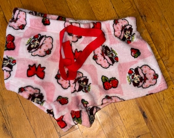 Strawberry Shortcake Fleece Sleep Shorts | Women’s Size Medium | Cozy Pink Lounge Pajama Bottoms | Cartoon Character Pajama Shorts